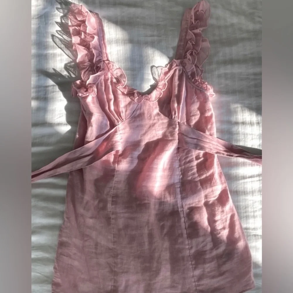 Free People Oh So Sweet Lavender Pink Backless Linen Dress, Sz XS
